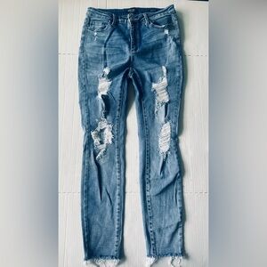 Judy Blue Skinny Fit Jeans Women's 11/30 Blue Denim High‎ Rise Raw Hem